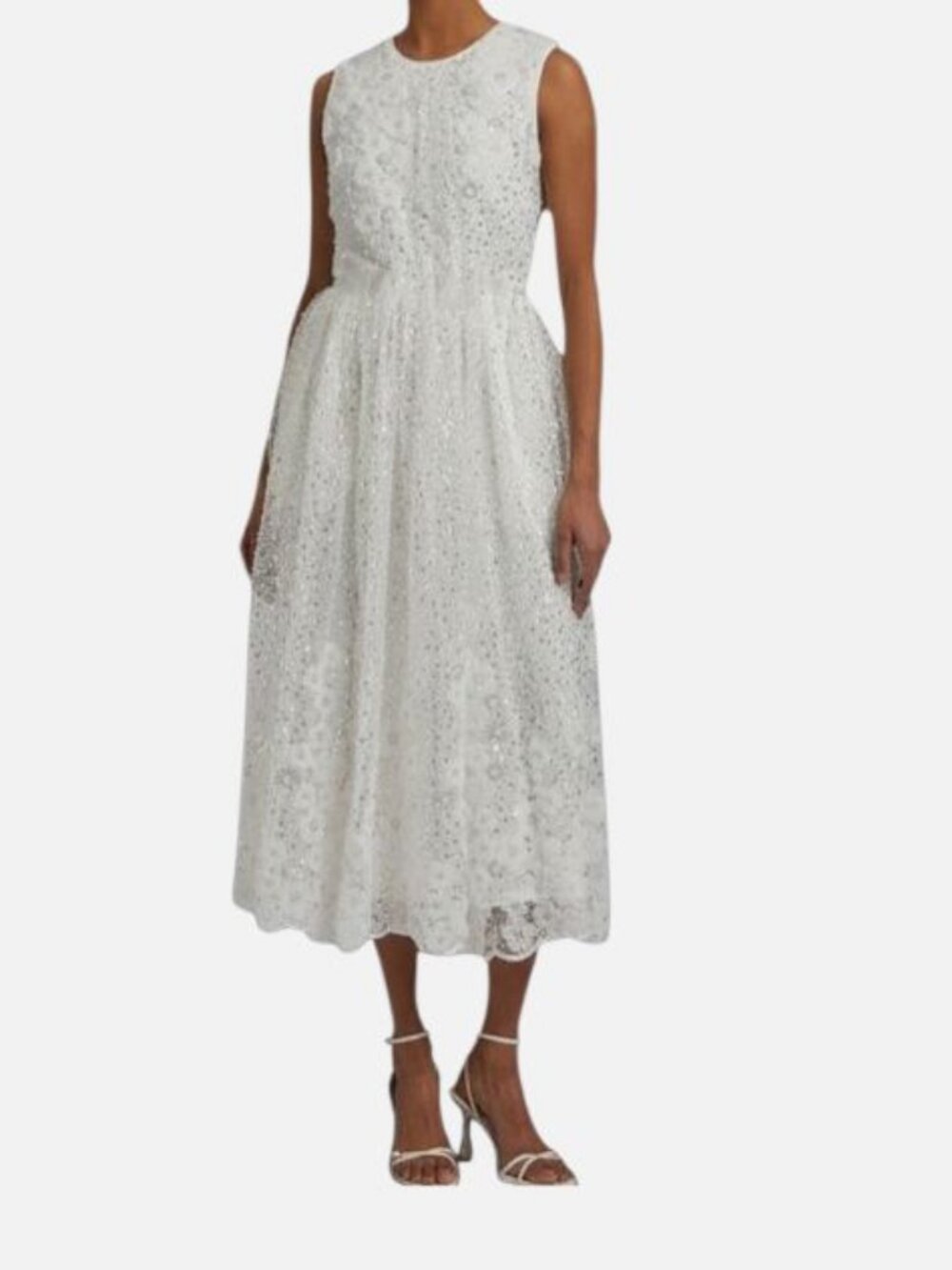 Self-Portrait Women's White Embellished Sleeveless MIDI-Dress Size 8